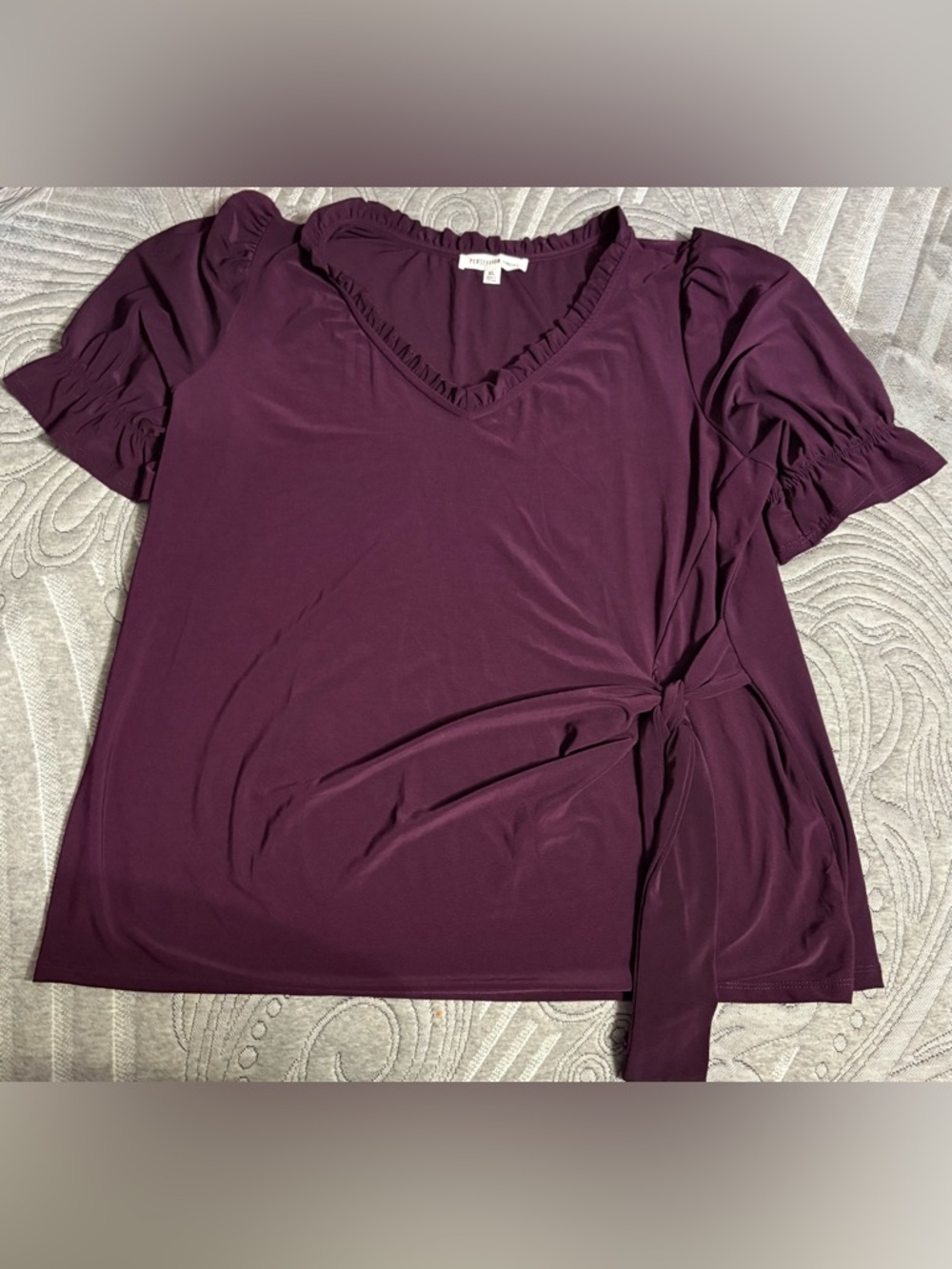 PerSeption Concept Plum Ruffled V-Neck Tie-Waist Tunic